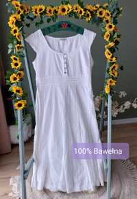 Letnia damska sukienka biała do połowy łydki bawelna 100%  odcinana po