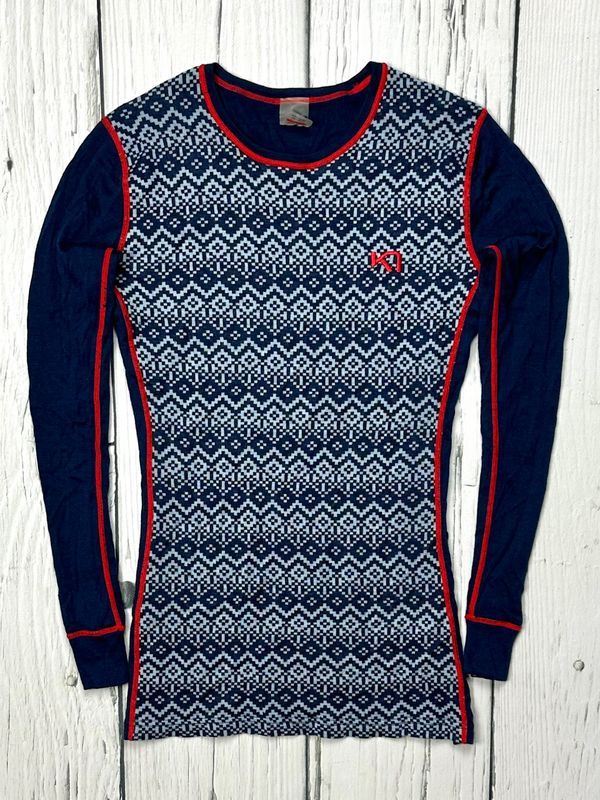 Kari Traa Wełniana Koszulka Longsleeve Damska Wzór Norweski Logo r. M