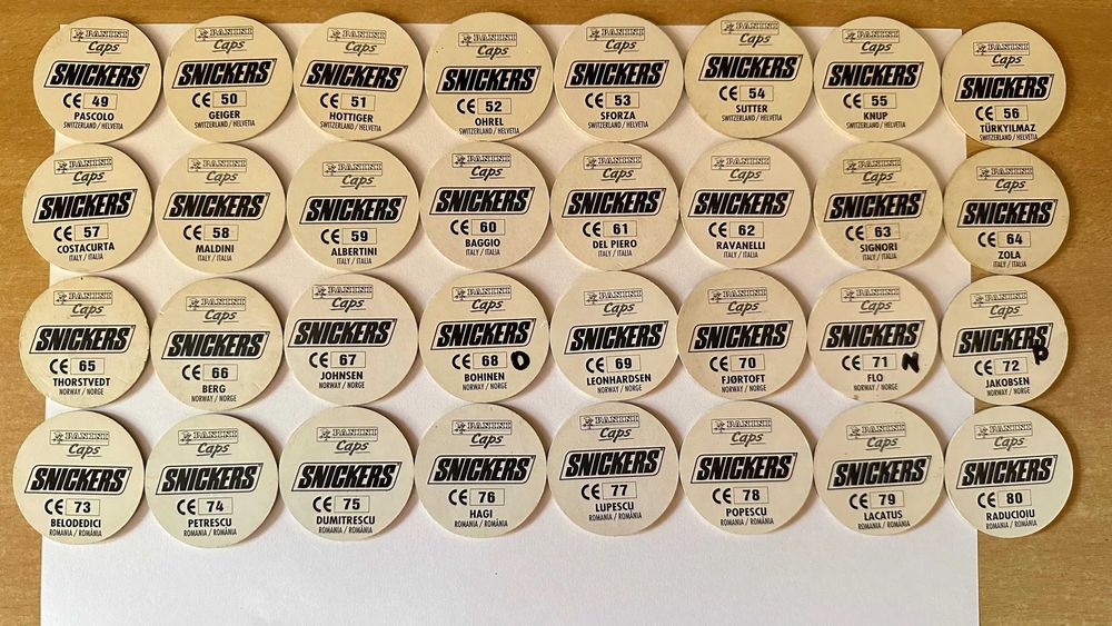 Panini Caps Snickers Euro 96 England [cała kolekcja 96 kapsli] oferta2