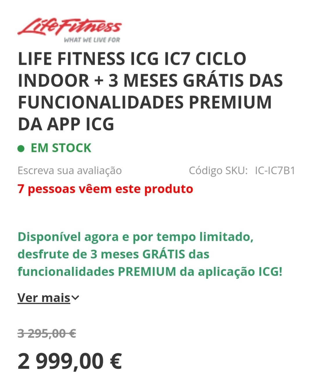 Bicicleta Spinning Life fitness IC7, como nova