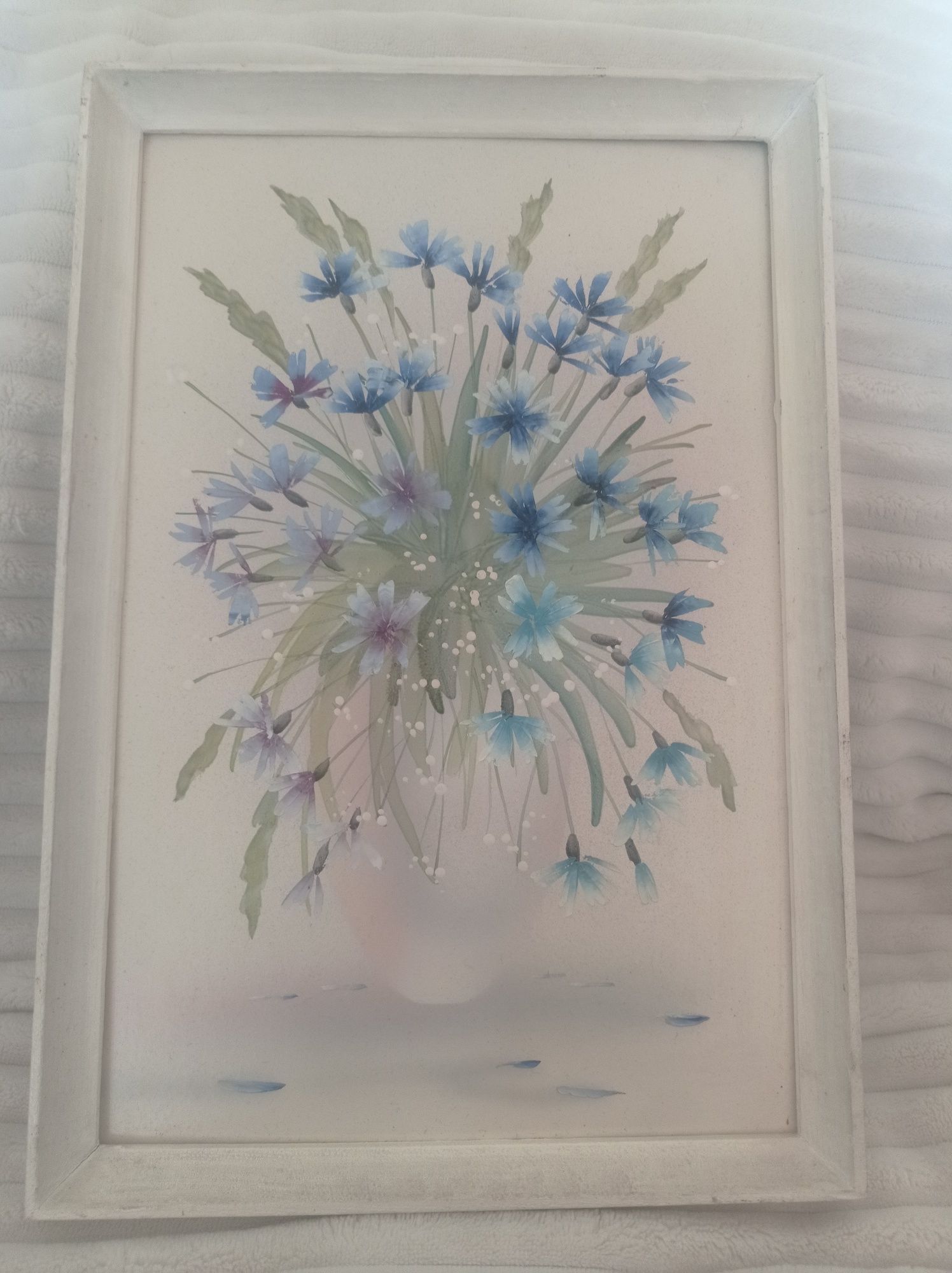 Картина квіти сині волошки в вазі у рамці фарбами