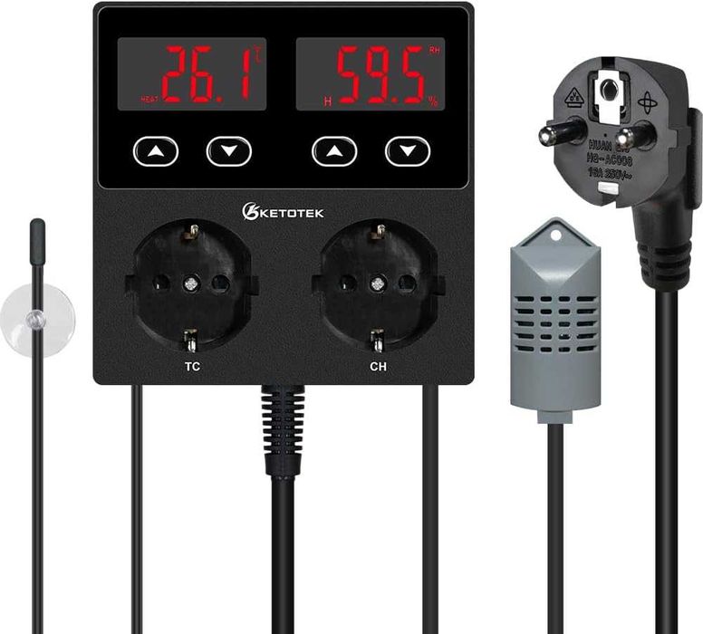 Termostat higrostat cyfrowy regulator temperatury z 2 czujnikami