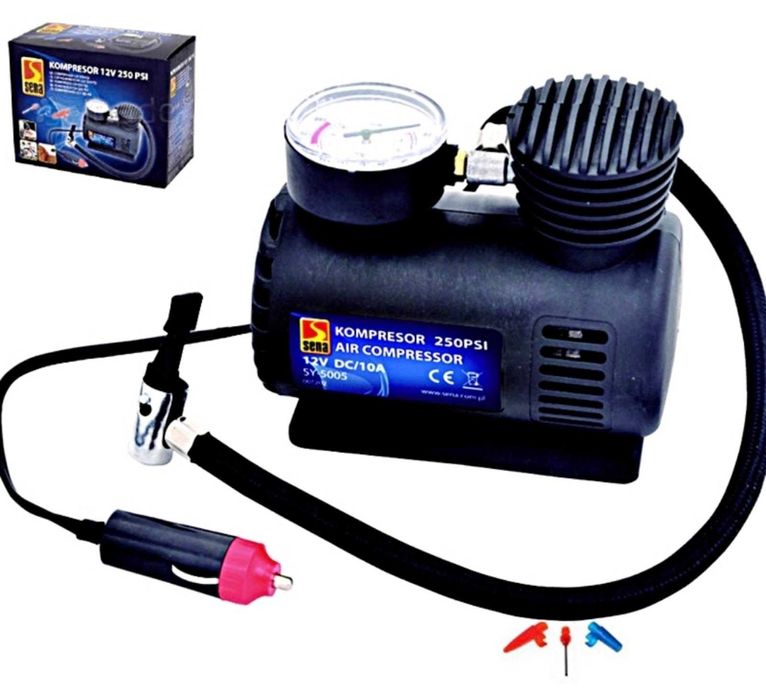 KOMPRESOR SAMOCHODOWY pompka do kół, Pompka nożna, Felgi z oponami.