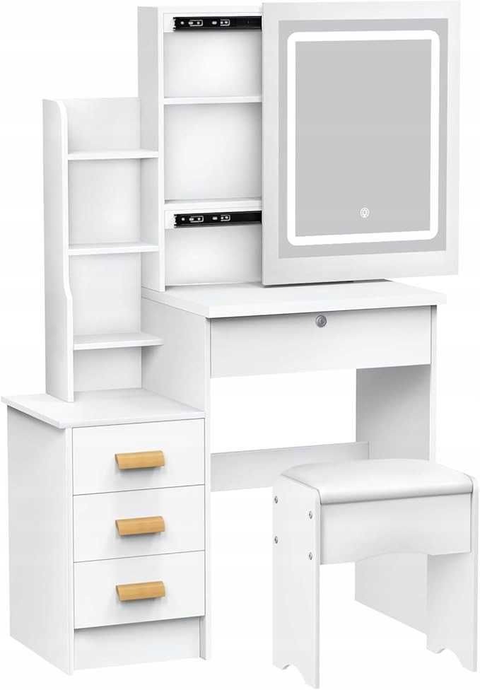 Toaletka do makijażu LED z lustrem + Taboret Kosmetyczka do Wizażu