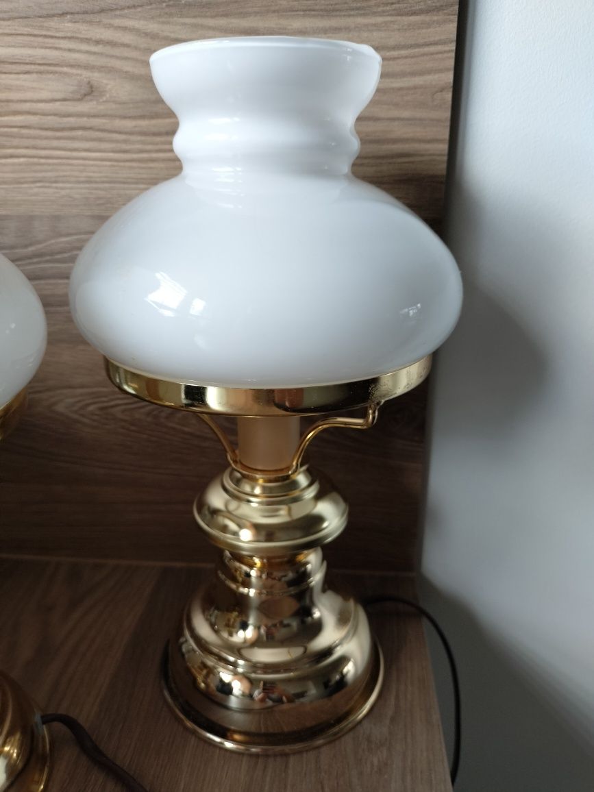 Dwie lampki nocne stołowa biurowa gabinetowa PRL abażur vintage klosz
