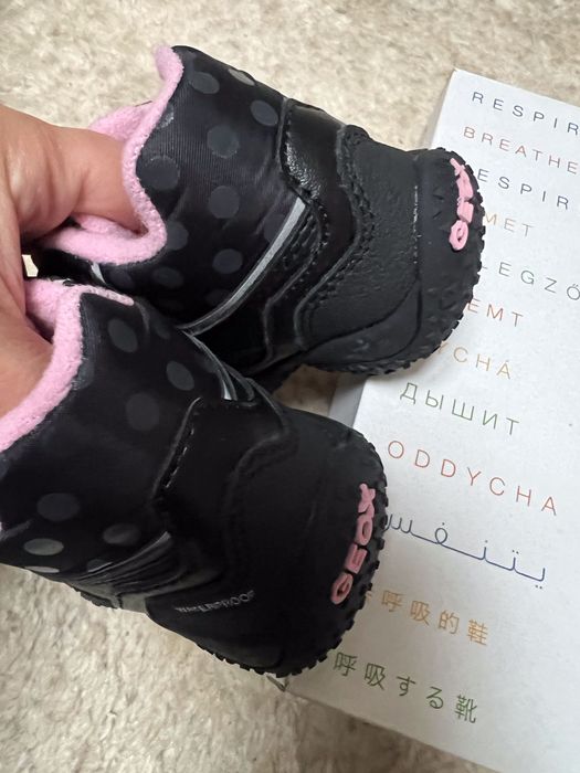 buty ocieplane Geox respira roz 22/14,5 cm czarno różowe rzep