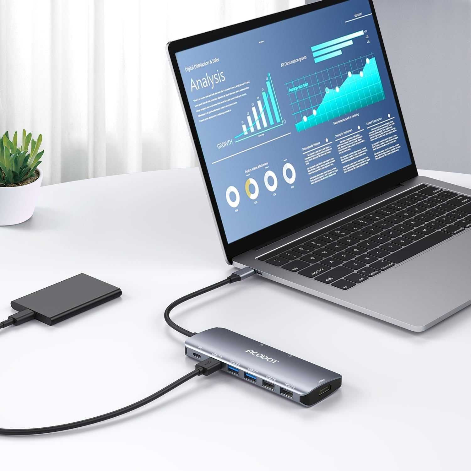 Hub USB Acodot 9in1 USB C Hub Laptop Adapter Rozdzielacz aluminiowy
