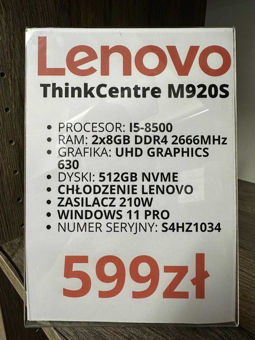 Komputer Lenovo ThinkCentre M920S I5-8500/2x8GB/512GB/WIN 11 gwarancja