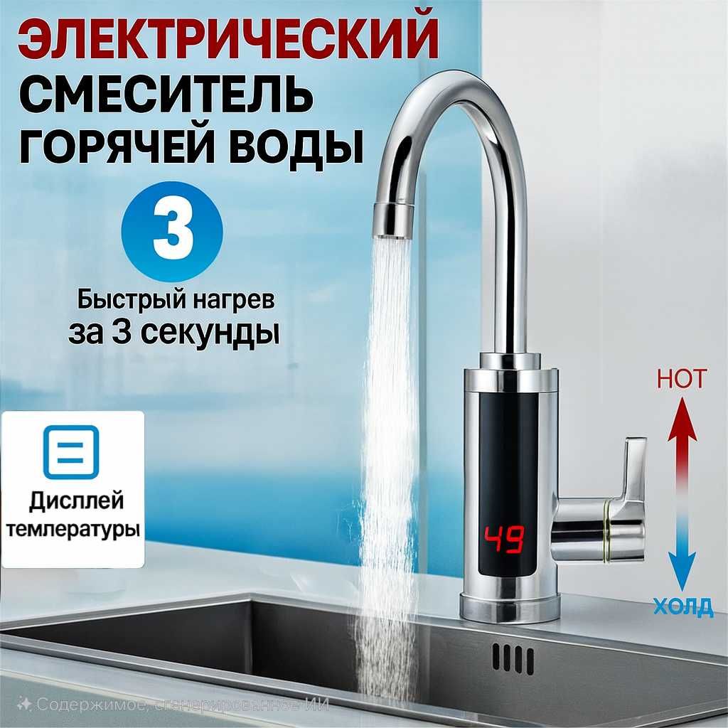 Проточный водонагреватель кран RX-011-1 с дисплеем и нагревом до 60 °C