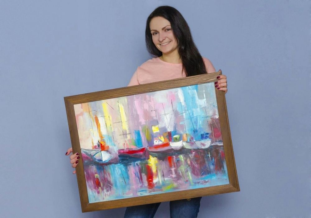 Картина "Корабли". Холст на подрамнике 50×80. Масло. Смешанная техника