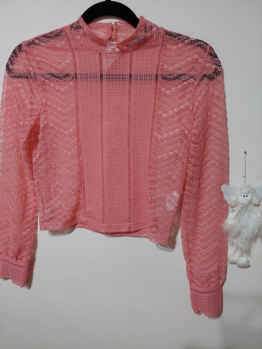 Blusa top renda novo rosa S