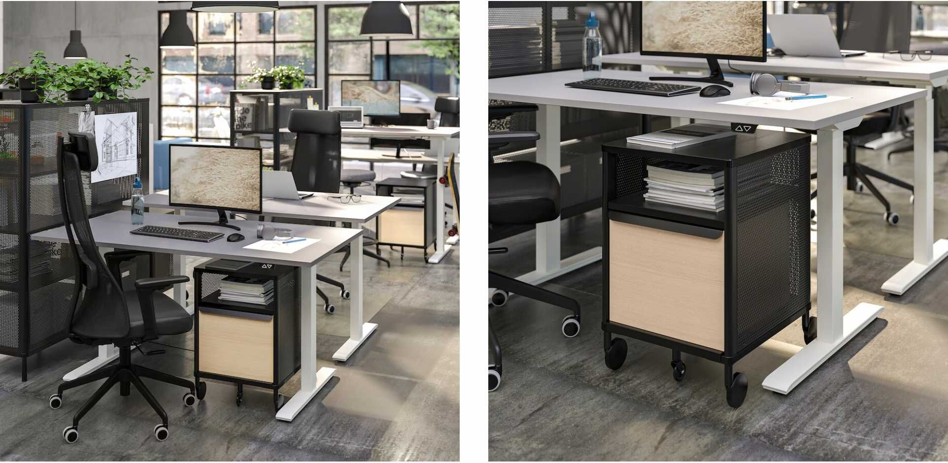 Armário Auxiliar IKEA p/ Secretária — com rodas, preto/madeira