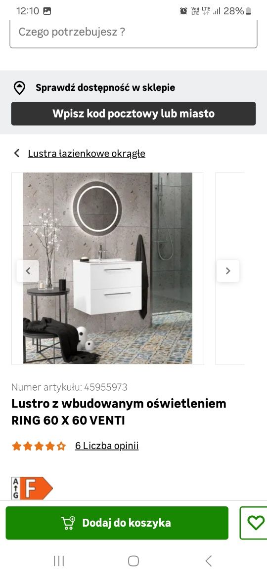 Sprzedam lustro z wbudowanym oświetleniem RING 60 X 60 VENTI