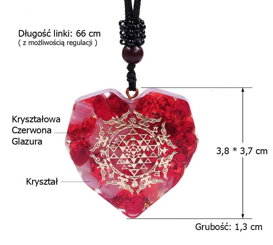 Piękny Naszyjnik Serce Serduszko Orgonit Kryształ Uczucie Miłość HIT