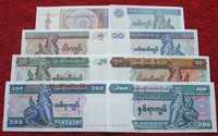 MYANMAR Kolekcjonerskie Banknoty Zestaw - 8 sztuk UNC