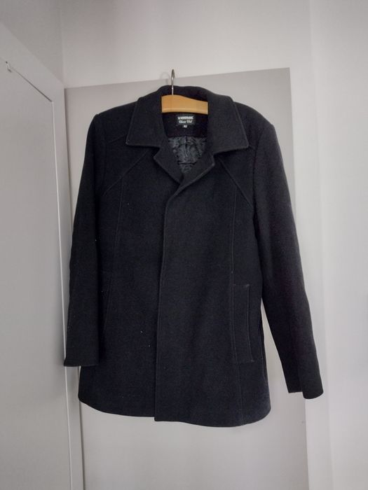 Czarny męski wełniany plaszcz wełna Warmia Classic Club 52. Stan bardz