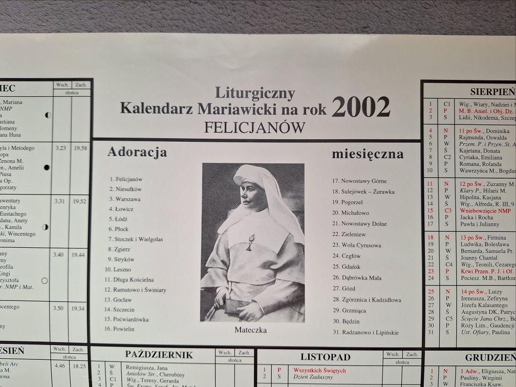 Mariawicki kalendarz 2002 - dwustronny