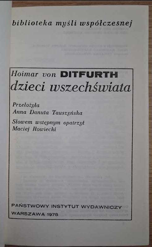 Hoimar Von Ditfurth zestaw 3 książek 1978