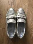 Skorzane buty plaskie Lasocki zlote metaliczne