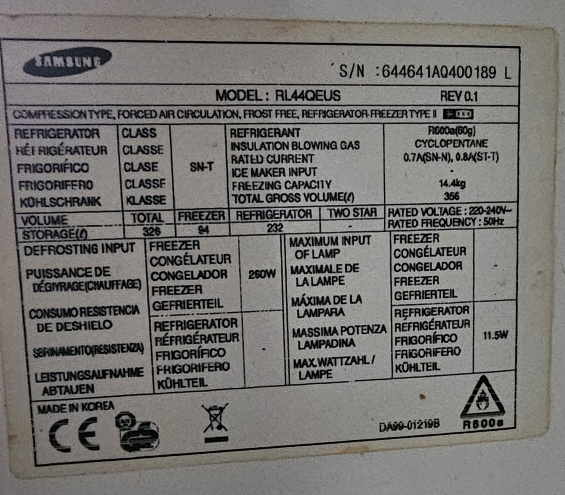 RL44QEUS samsung półki, szuflady