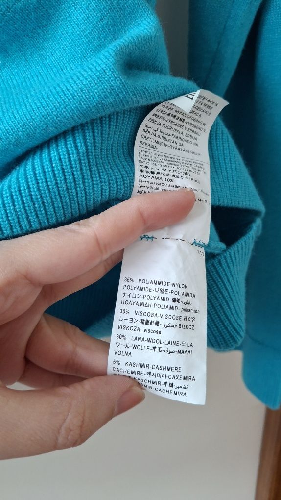Camisola nova lã e caxemira de gola alta XS ou S Benetton
