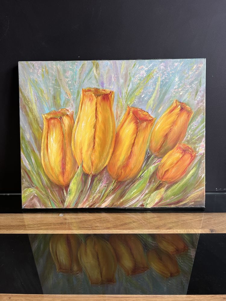 Квіти, тюльпани, олійний живопис на полотні, розмір 40х50 см