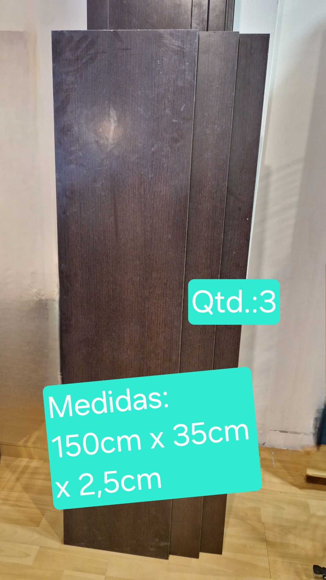 23 Prateleiras/painel com ferragens em wengue vários medidas