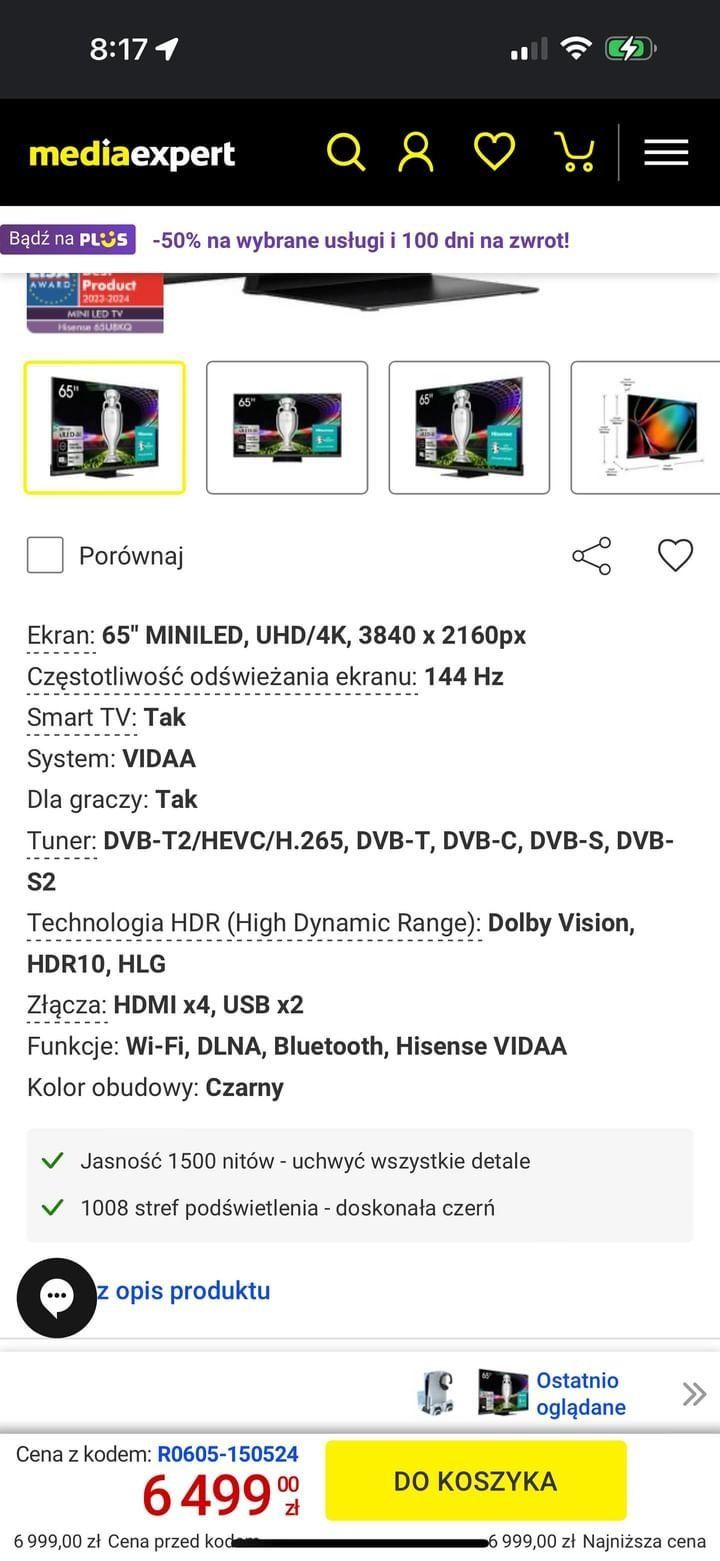 HTV Hisense VIDAA
65 inches” MINILED, UHD/4K, 3840 × 2160px