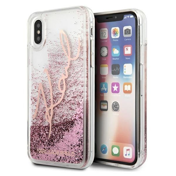 Etui Karl Lagerfeld Glitter Signature iPhone X/Xs różowo-złoty