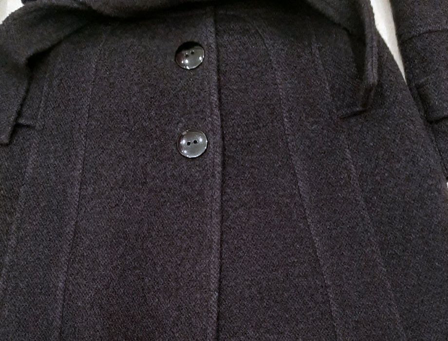 Płaszcz wełniany z paskiem fioletowo-czarny XS