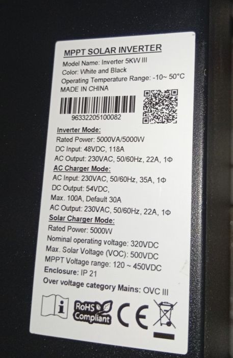 Inversor Híbrido 5000W Axpert (Admite Qualquer Tipo de Bateria