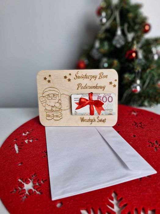 Świąteczny Bon Podarunkowy Voucher Podarunkowy Prezent Kartka