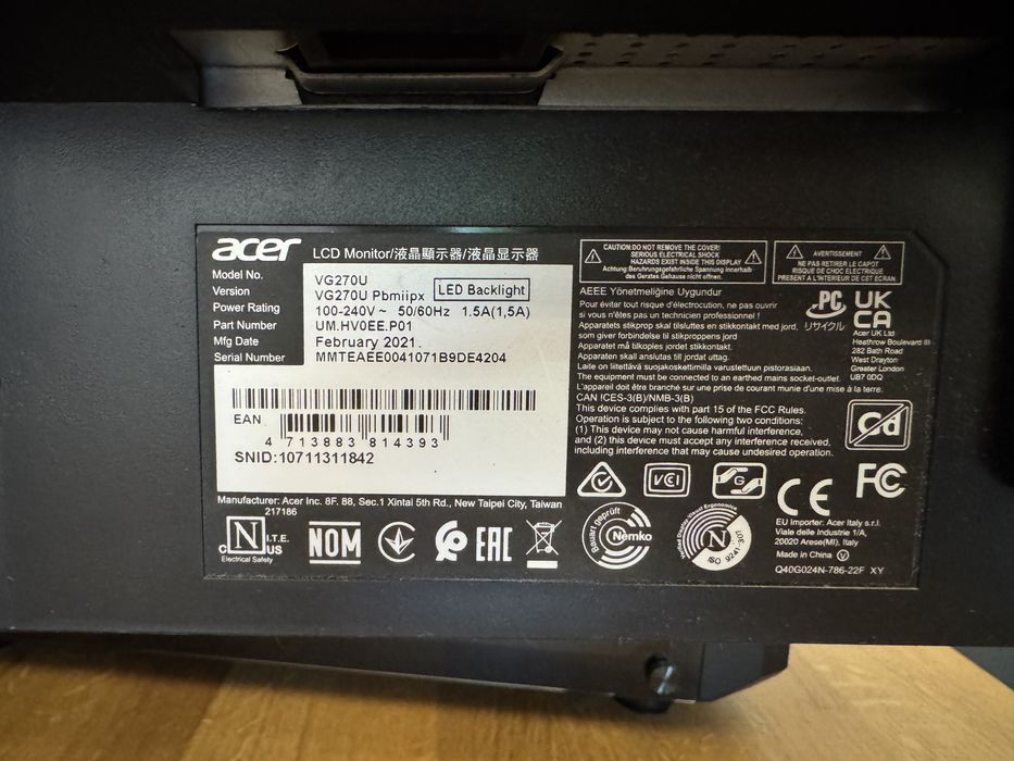 Monitor ACER Nitro VG270UP 27" 2560x1440px IPS 144Hz