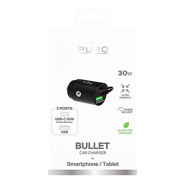 Ładowarka samochodowa Puro Mini 30W Power Delivery USB-C USB-A - czarn
