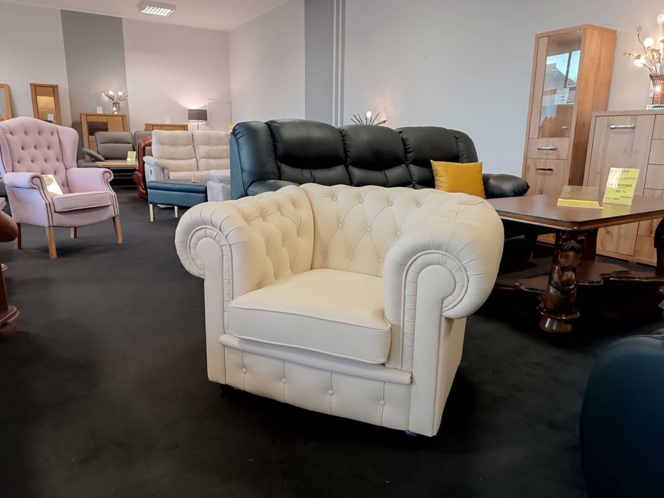 Nowy Fotel Chesterfield- Skóra Naturalna, Ostatnia szt -50% Meble Pyka