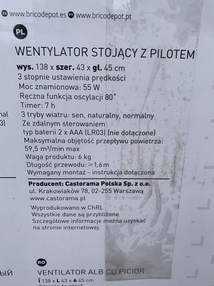 Wentylator stojący z pilotem