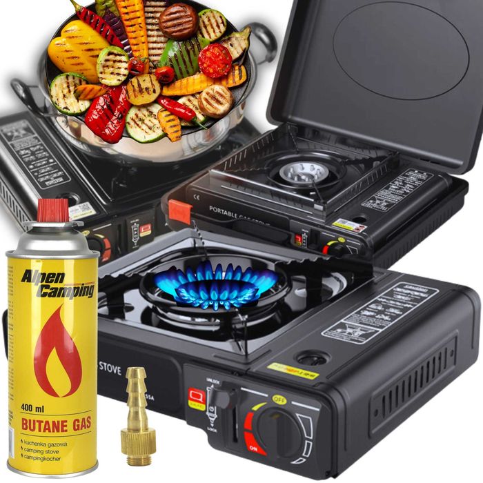 KUCHENKA Gazowa Turystyczna Przenośna Polowa 2w1 + KARTUSZ GAZ