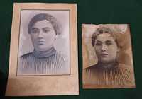 Stara przedwojenna fotografia kobiety na tekturce portret 2szt
