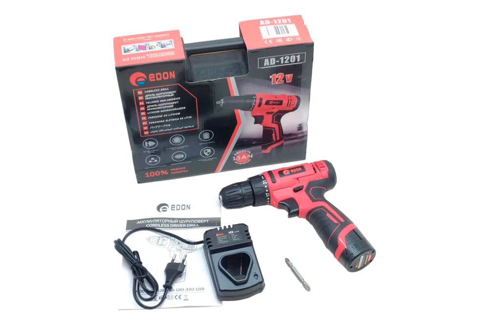Шуруповерт акумуляторний Edon - 12В x 1,5Ач Li-Ion