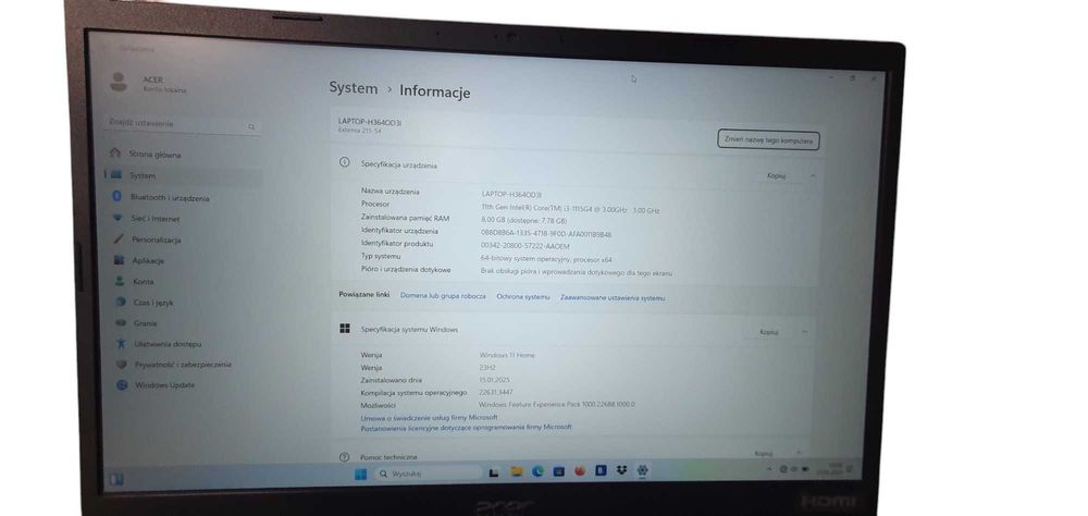 Laptop Acer Extensa 15  Intel Core i3 8 GB / 256 GBczarny