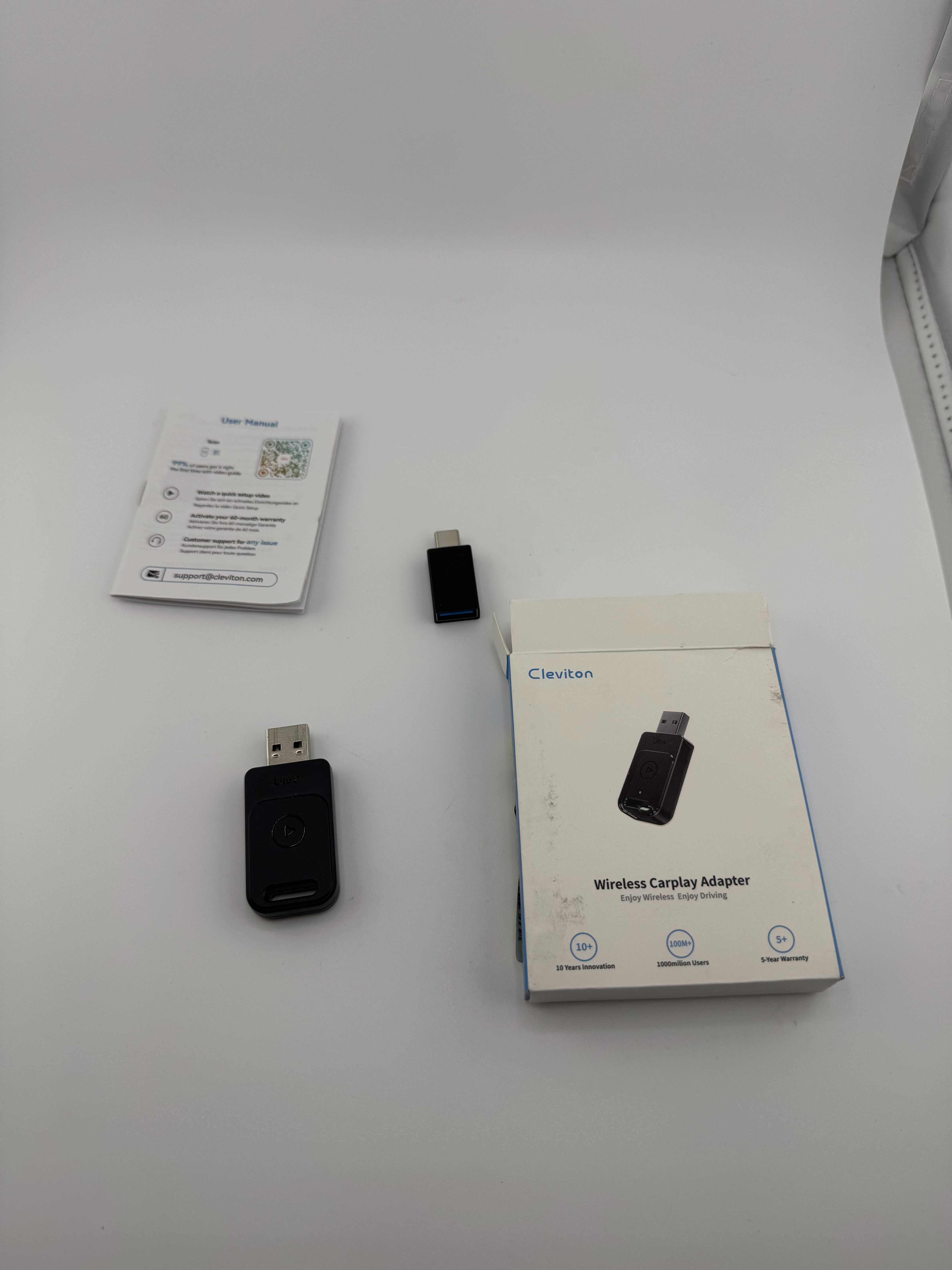 Cleviton bezprzewodowy adapter do apple ios carplay bluetooth 5.3 wifi