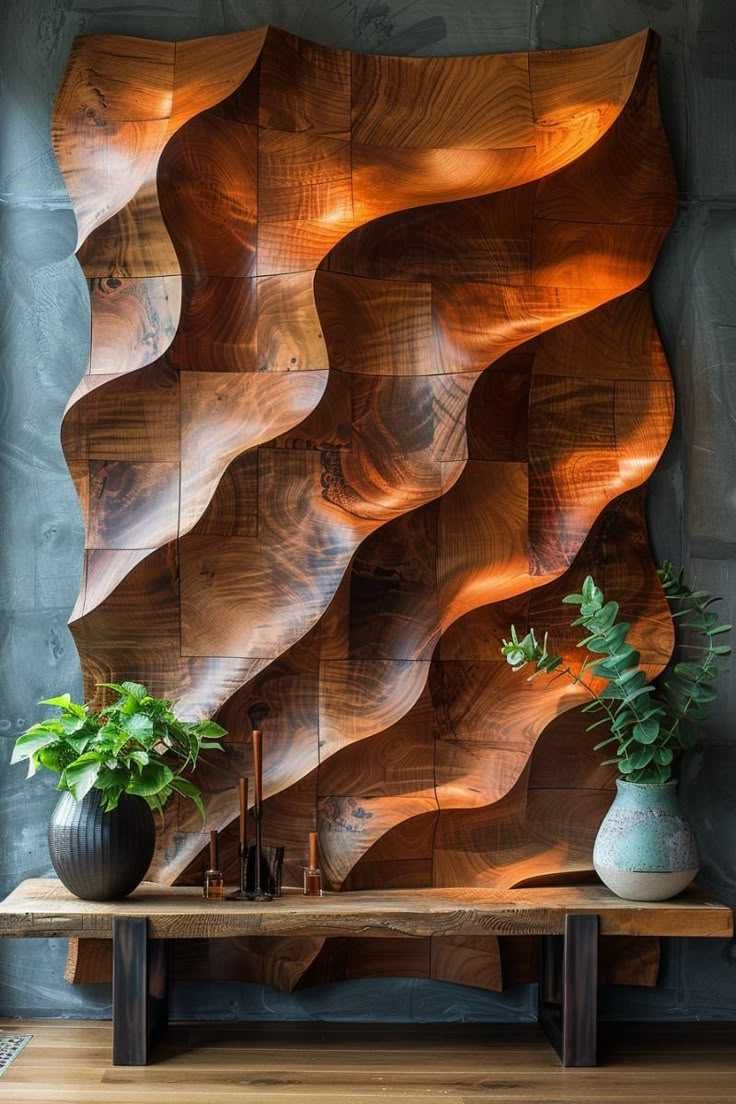 Panel dekoracyjny 3D z drewna – fale, indywidualne wzory, ozdoba