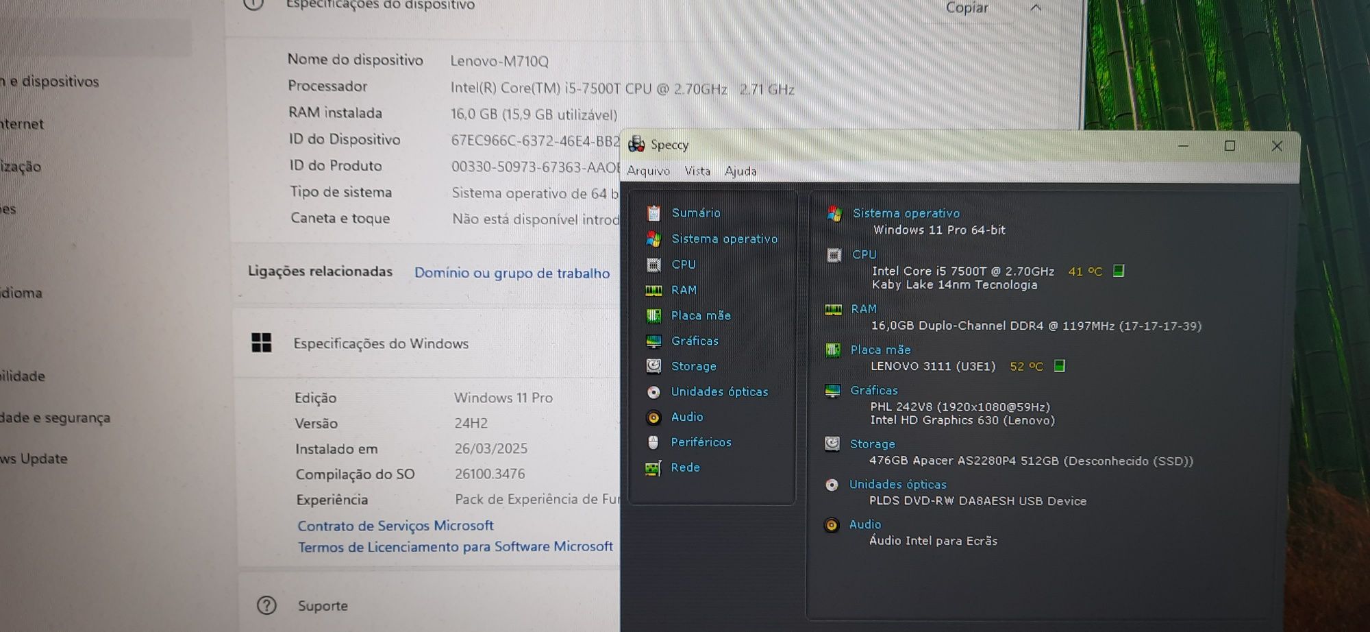 Mini-Pç Lenovo M710Q Tiny 7ªG|i5.7500T-2.7G|NVMe-512G|16G|VGA/DP|W11