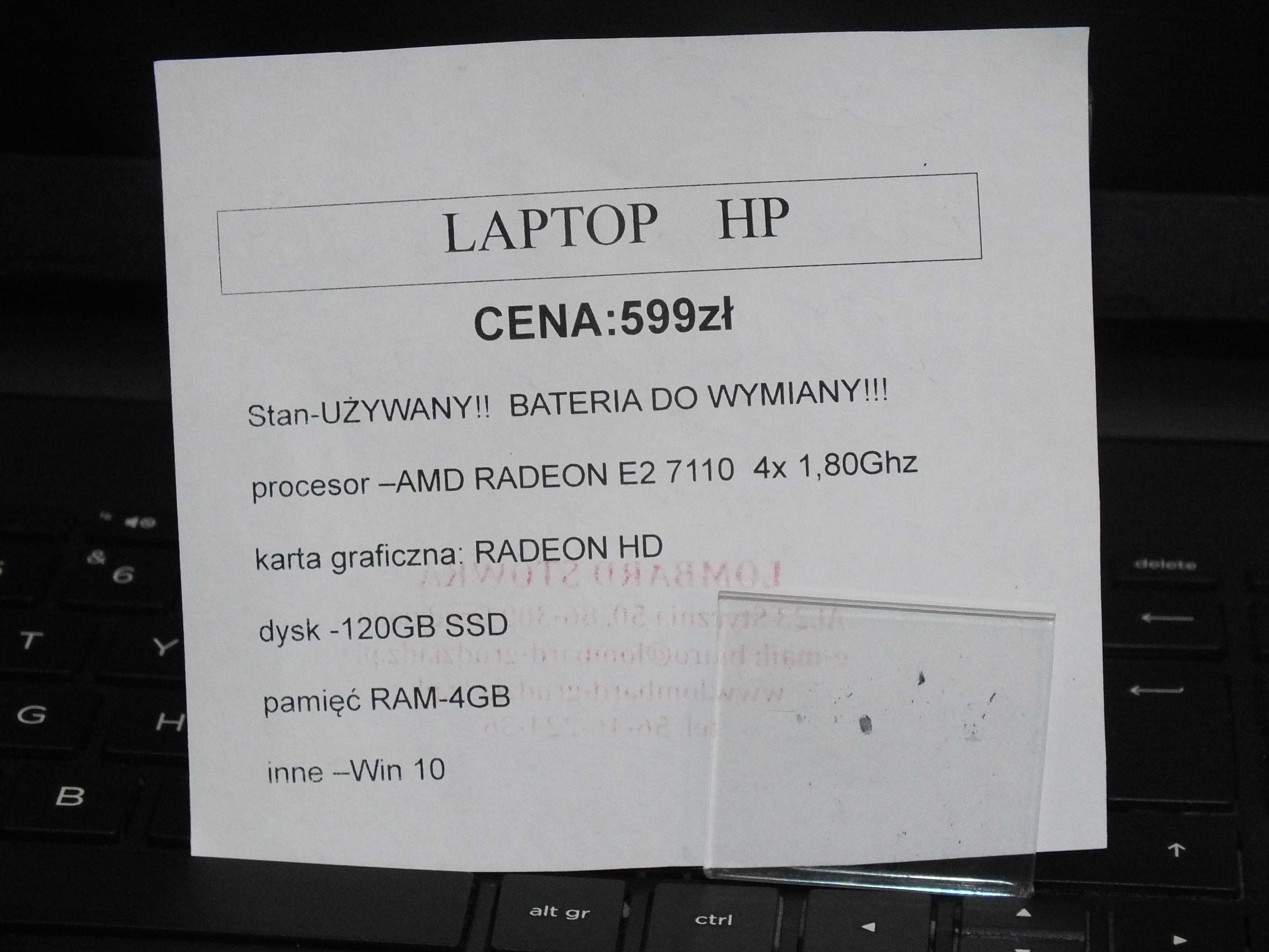 **LAPTOP HP 250 G5 3165NGW -Stówka Grudziądz**