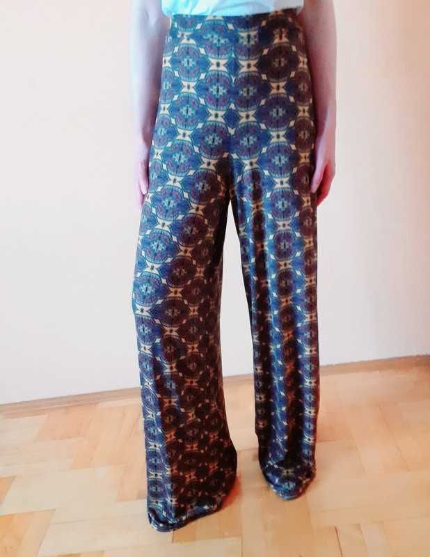 38 40 Spodnie letnie szerokie kolorowe wzory vintage retro Boohoo