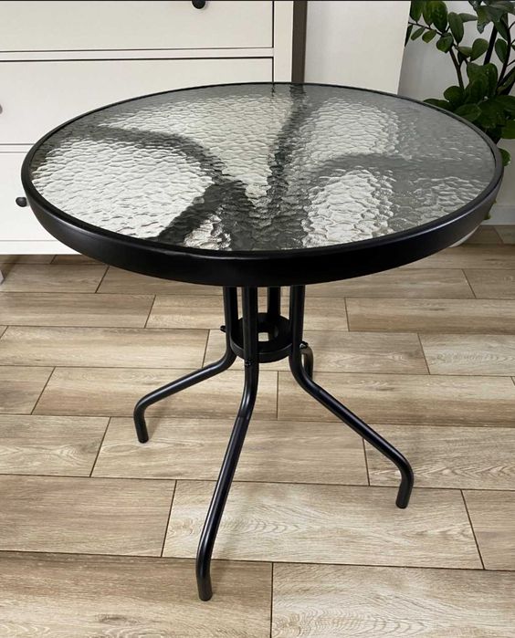 Stolik Ogrodowy Szklany Hartowany Kawowy Balkonowy Patio Okrągły 60 cm