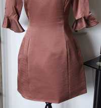 SIMPLE ruda miedziana zlota brazowa bezowa sukienka 36 s xs 34 falbana