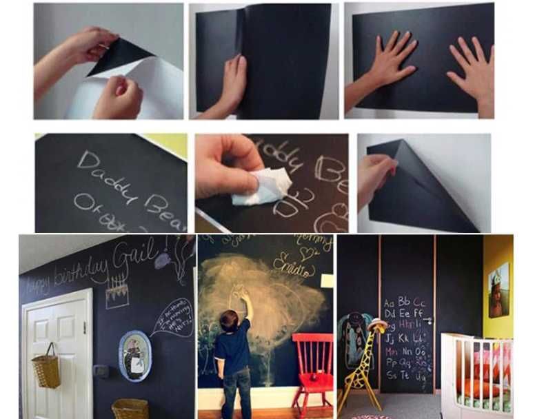 Samoprzylepna tablica kredowa duża na ścianę + kreda zestaw