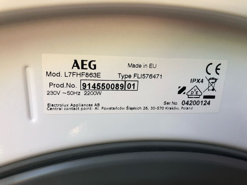 Пральна машина AEG L7FHF863E 8 кг. Пар. Вузька