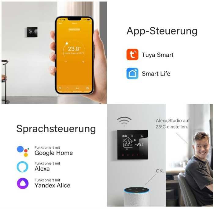 Inteligentny termostat Beok TDR89B-WIFI-WPB, sterowanie kotłem gazowym